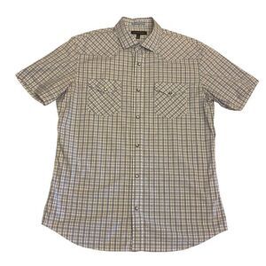 Banana Republic White and‎ Blue Plaid Western Button Up Top Sz L